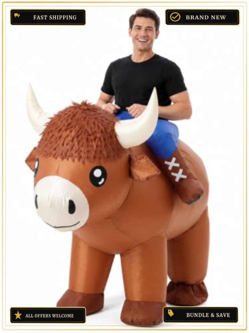 Adult Inflatable Highland Cow Costume Blow Up Ride On Funny Halloween